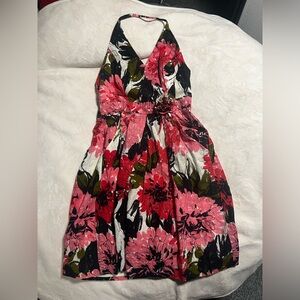Muse Pink and Black Foral Halter Dress